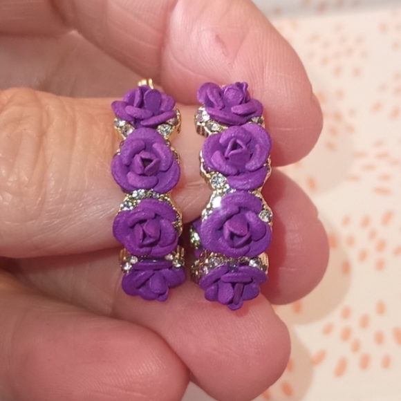 Purple Rose Hoop Earrings - Picture 7 of 10